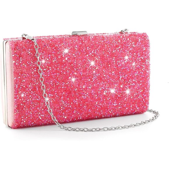 ⚡ Women\'s Glitter Double Sided Diamond Evening Clutch Crossbody Pink Bag